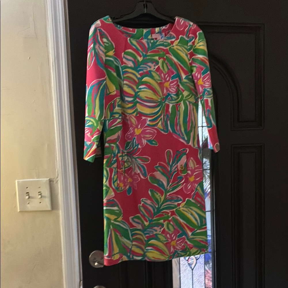 Lilly Pulitzer Pink and Green Sheath Dress with Bateau Neckline